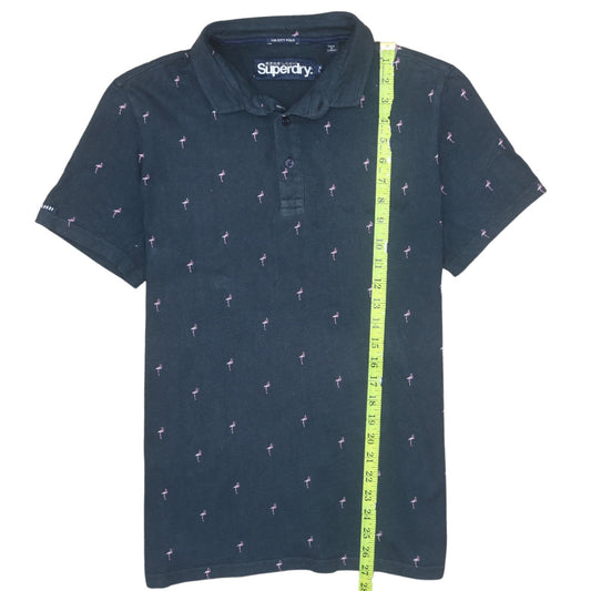Superdry Men's Blue Polo Shirt XL Flamingo Embroidered Cotton