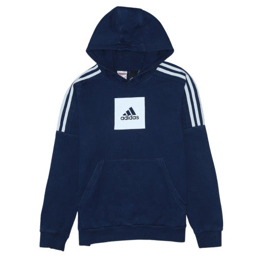 Additional front view of Adidas boys’ blue pullover hoodie sweatshirt, size 13-14, years cotton blend