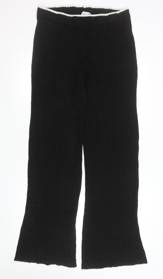 Boohoo Women Black Ribbed Wide-Leg Trousers UK 20/22 Acrylic Knit