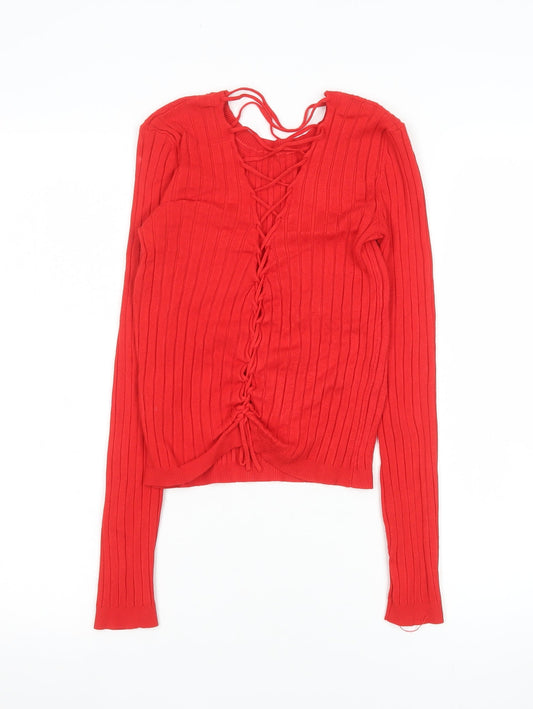 Womens UK Size S Bershka Red Cropped Blouse