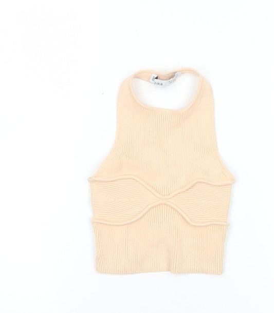 Womens UK Size XS Bershka Beige Cropped Tank