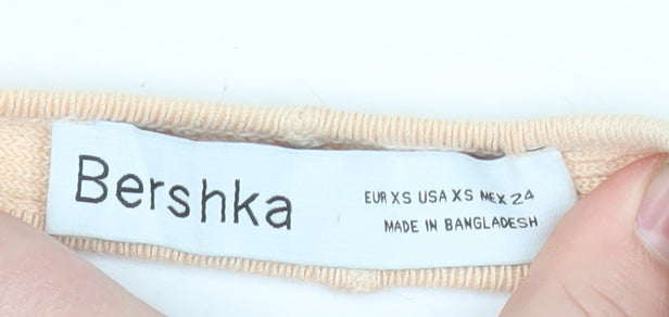 Womens UK Size XS Bershka Beige Cropped Tank