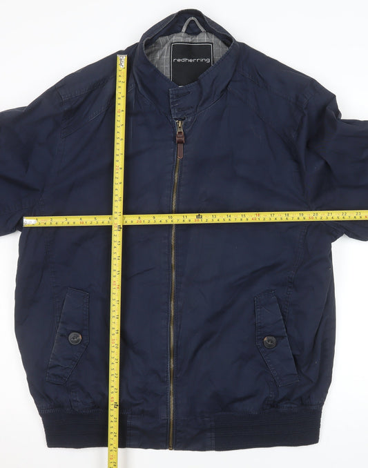 Red Herring Men's Blue Cotton Bomber Jacket Size L 46in Full Zip Casual