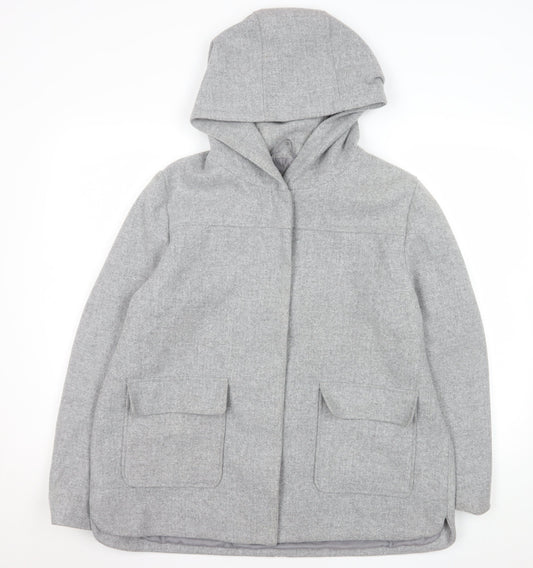 Primark Women’s Grey Wool Blend Hooded Mid-Length Coat UK 18