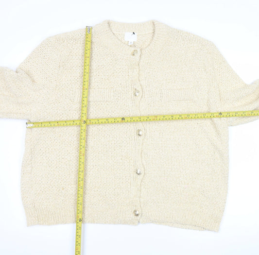 H&M Womens Beige Knit Cardigan XL Soft Cotton Blend