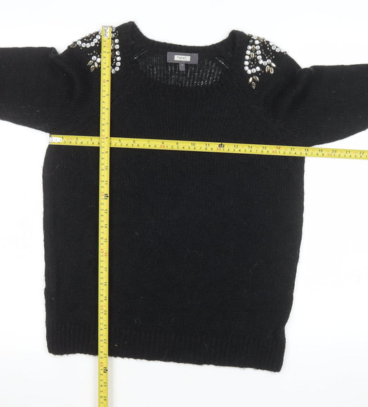 Next Womens Black Beaded Crew Neck Mohair Blend Jumper Size 10