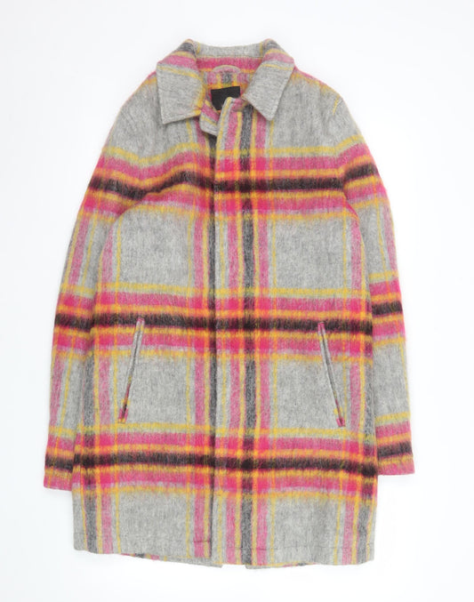 ASOS Womens Grey Check Wool Blend Mid-Length Overcoat S