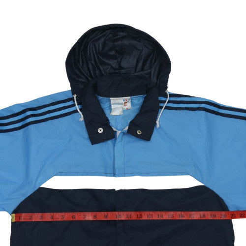 adidas Mens Blue Retro 90s Windbreaker Jacket Size 46 Hooded