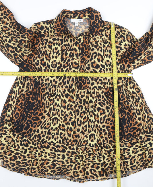 Topshop Women Brown Leopard Print Collared Shirt Dress Size 8