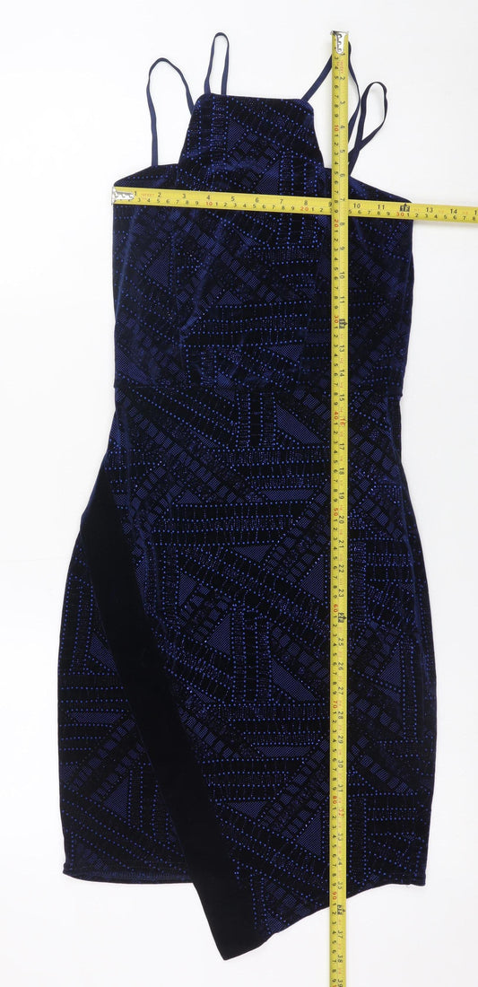 Quiz Women's Blue Velvet Bodycon Halter Party Dress Size 8