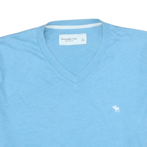 Abercrombie & Fitch Men Blue V-Neck Cotton Blend T-Shirt Size L