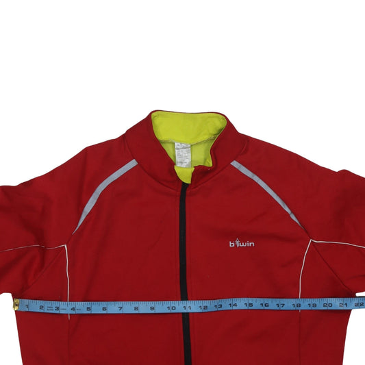 B'Twin Men's Red Cycling Track Jacket L Reflective Full Zip Softshell