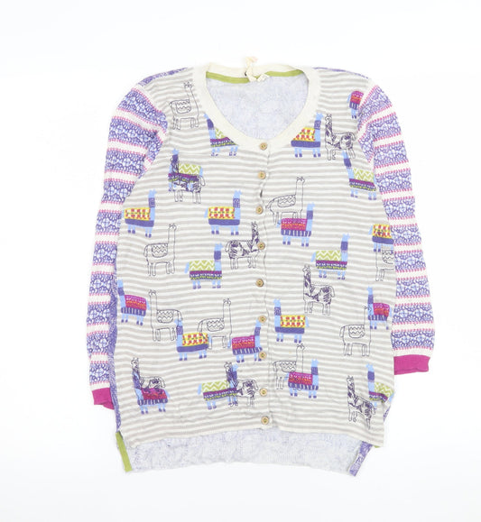 White Stuff Women’s Multicoloured Llama Print Cotton Cardigan Size 10