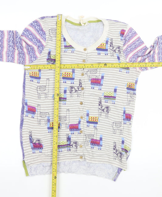 White Stuff Women’s Multicoloured Llama Print Cotton Cardigan Size 10