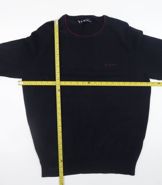 Ben Sherman Men's Black Cotton Crew Neck Pullover Jumper L