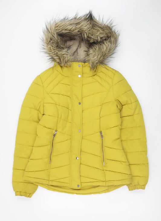 Womens UK Size 10 F&F Yellow Puffer Jacket