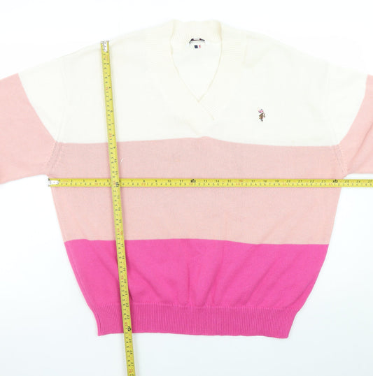 U.S. Polo Assn. Men’s Silver Pink 2XL V-Neck Striped Pullover Jumper
