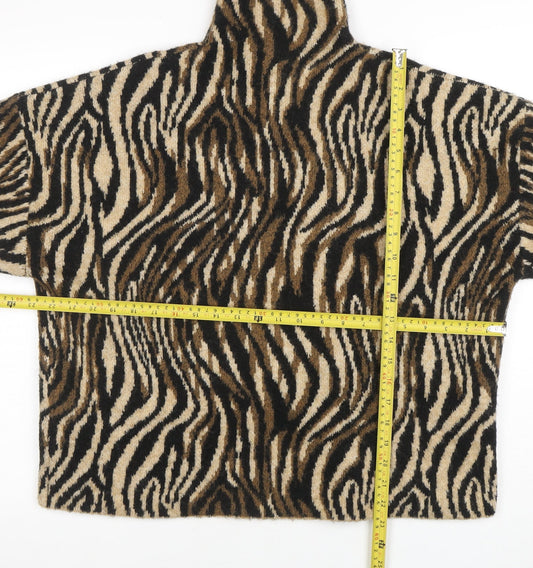 ZARA Women’s Beige Animal Print Roll Neck Knit Jumper Size M
