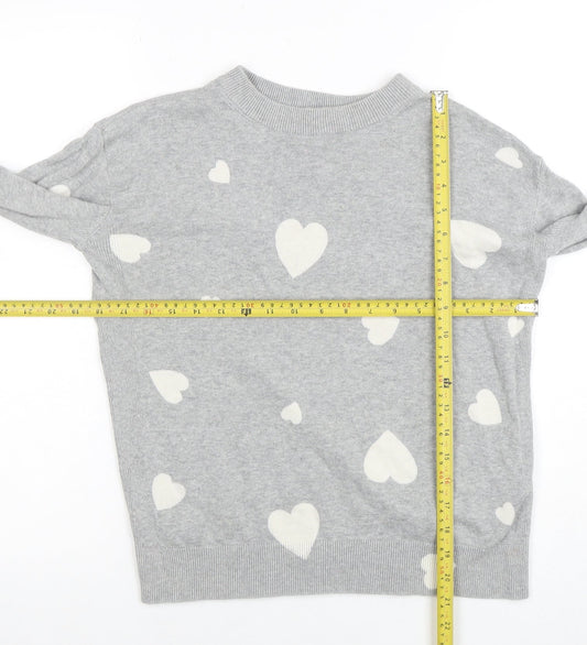 Marks and Spencer Women's Grey Heart Print Crew Neck Jumper XS