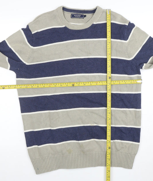Maine New England Mens Blue Striped Cotton Crew Neck Jumper L