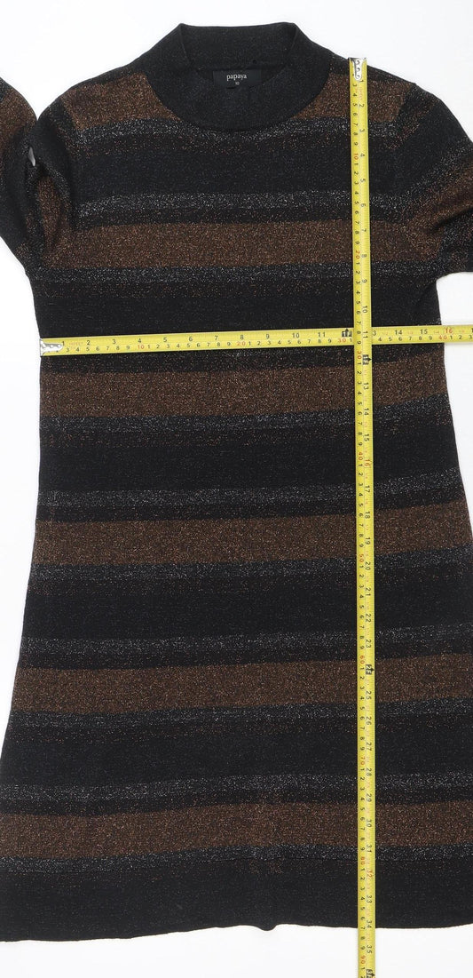 Papaya Women Black Striped Jumper Dress Size 10 Long Sleeve Knitwear
