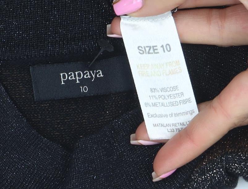 Brand and care label for Papaya Women Black Striped Jumper Dress, size 10, Long Sleeve Knitwear