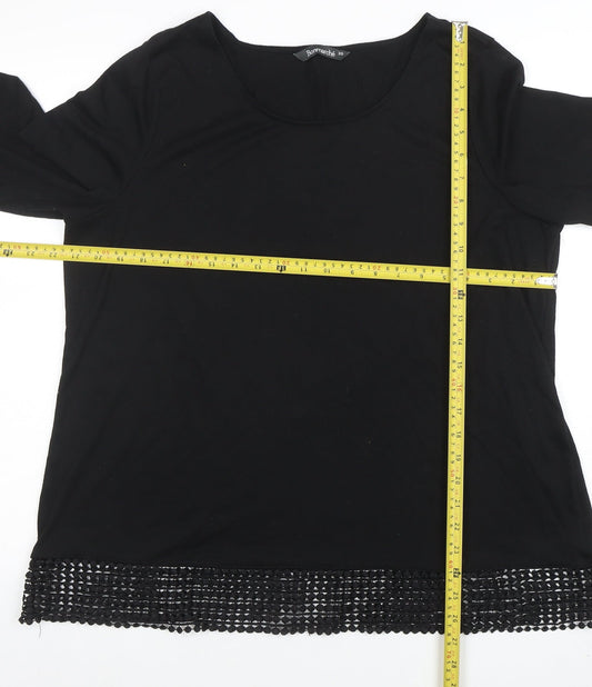 Bonmarché Women's Black 3/4 Sleeve Crochet Hem Blouse Size 20