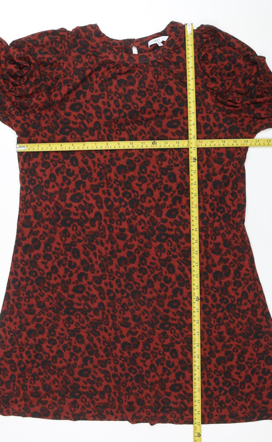 Next Women Red Leopard Print Shift Dress Size 10 Long Sleeve