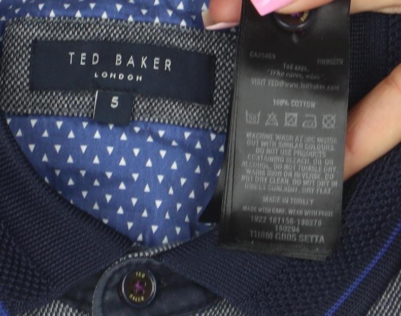 Ted Baker London Men's Grey Long Sleeve Cotton Polo Shirt Size S