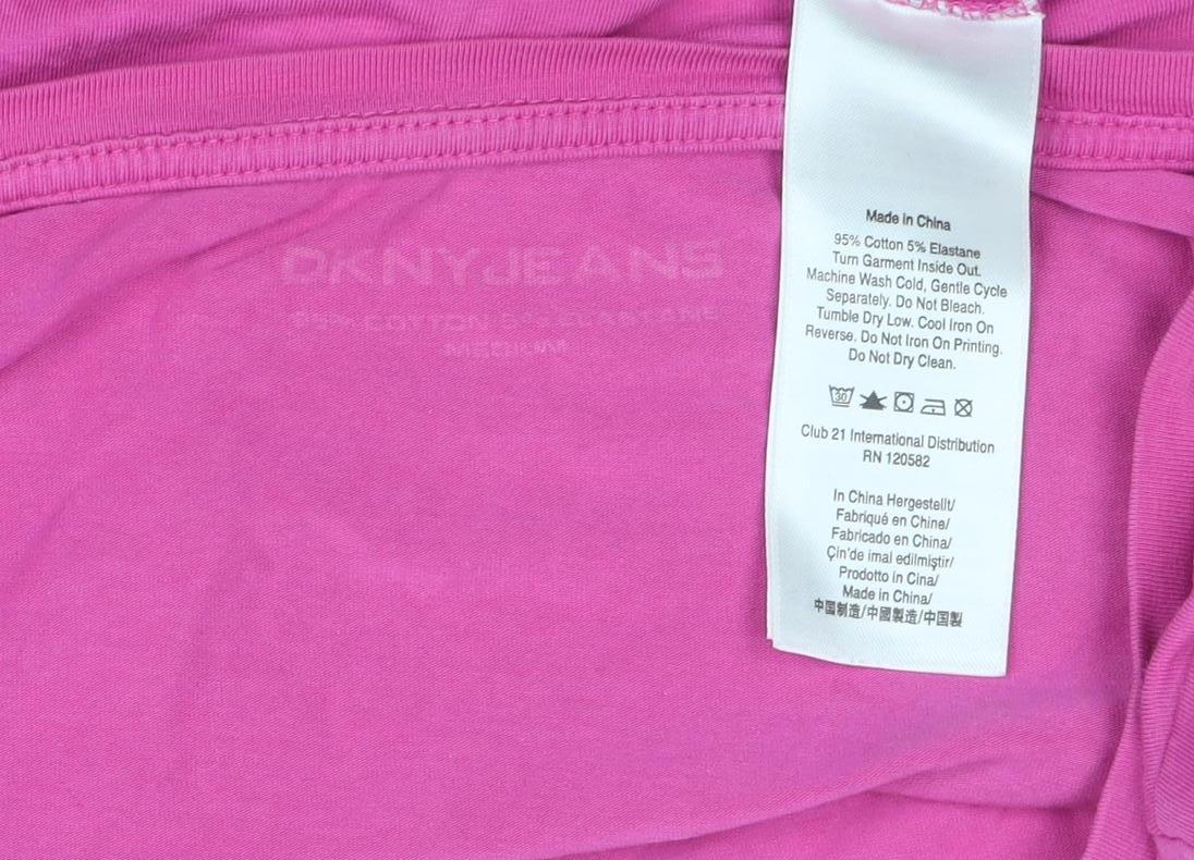DKNY Jeans Womens Pink Long Sleeve Scoop Neck Stretch T-Shirt M