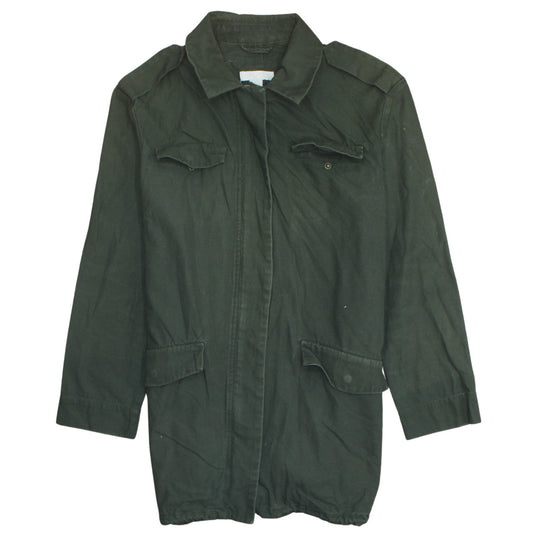 H&M Women's Green Military Jacket Size 12 Cotton Long Casual Style