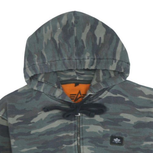 Mens UK Size M Alpha Industries Green Full Zip Hoodie