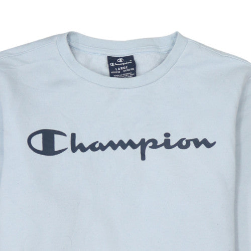 Additional view of Champion boys’ light blue crew neck logo sweatshirt, size 11-12, years