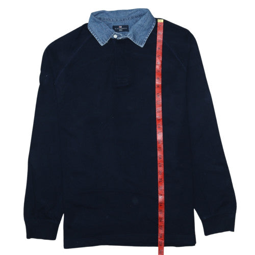 Mens UK Size M Marks and Spencer Blue Henley Sweatshirt