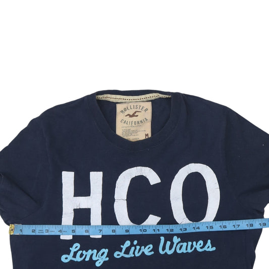 Hollister Men's Blue Graphic Logo T-Shirt Medium Casual Cotton