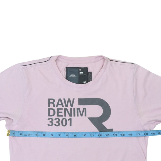 G-Star Men’s Pink RAW Denim 3301 Graphic Print Cotton T-Shirt M