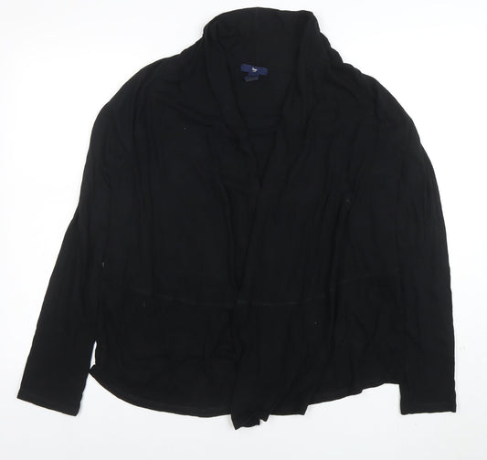 Gap Womens Black Cotton Jersey Wrap Blouse Size M Long Sleeve Top