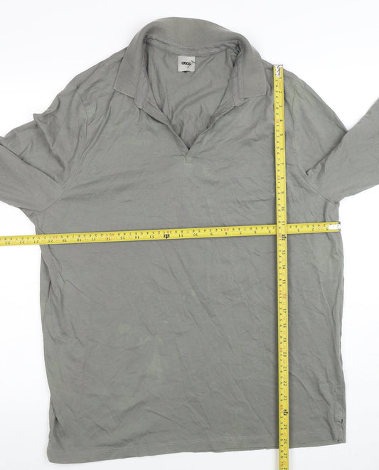 ASOS Men's Grey Long Sleeve Cotton Polo Shirt 2XL Regular Fit