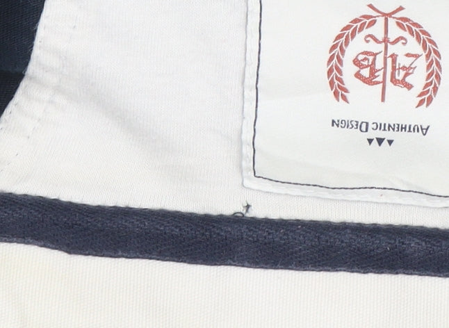 Atlantic Bay Men's Navy White Striped Polo Shirt Size L 100% Cotton