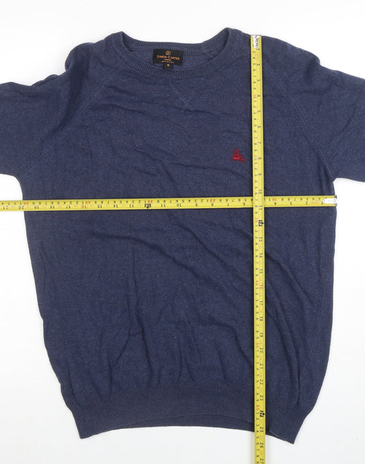 Simon Carter Men’s Blue Cotton Cashmere Crew Neck Jumper Size M