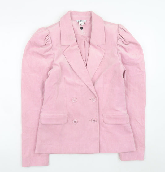 Monki Women Pink Corduroy Blazer Size 8 Double Breasted Jacket