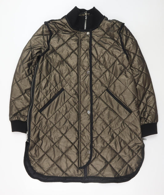 Additional front view of Nuage women’s brown quilted long coat, size M, winter padded jacket
