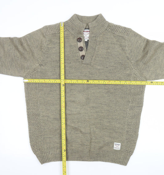 Mens UK Size L Threadbare Green Henley Jumper