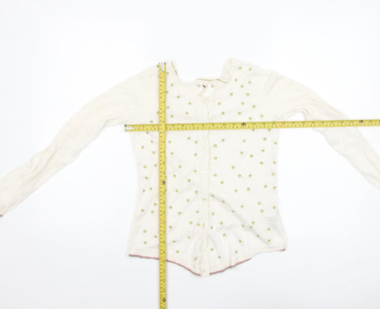 White Stuff Women Ivory Floral Linen Button Cardigan Size 8