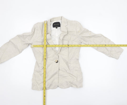 Massimo Dutti Women Beige Linen Blazer Size 6 Single-Breasted Jacket