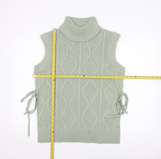 Quiz Women Green Roll Neck Cable Knit Sleeveless Vest Jumper Size S