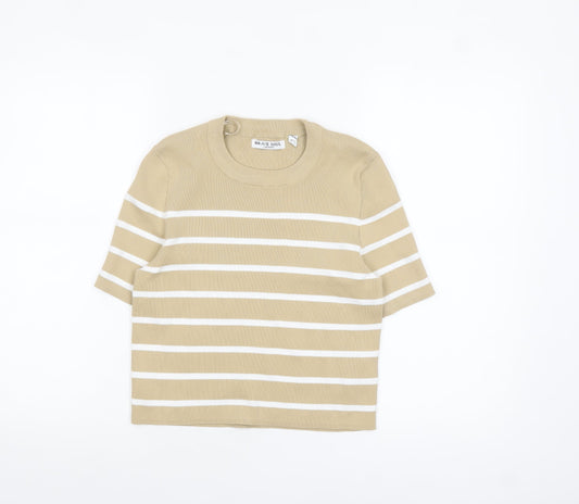 Womens UK Size M Brave Soul Beige Cropped T-Shirt