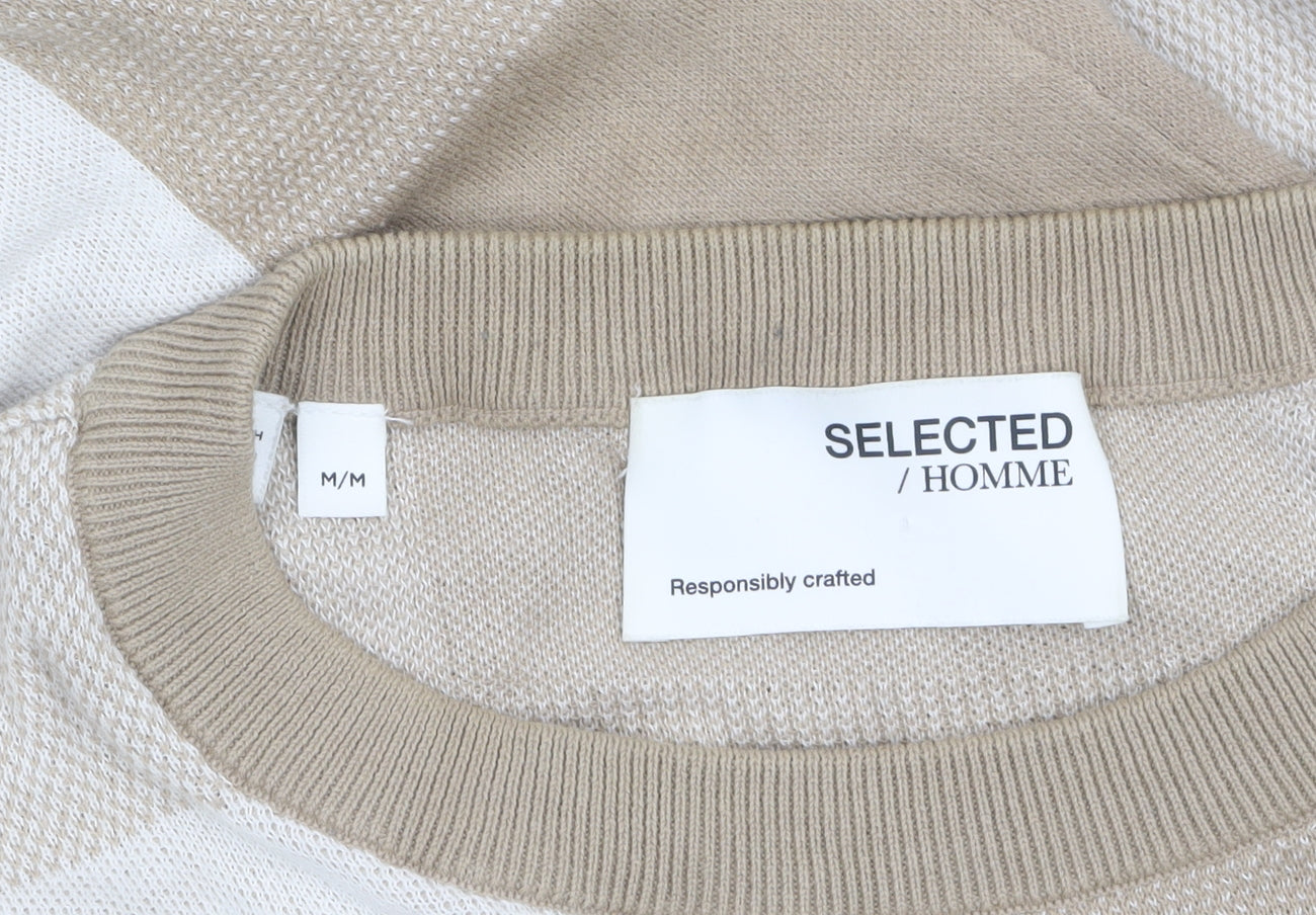 Mens UK Size M Selected Homme Beige Pullover Jumper