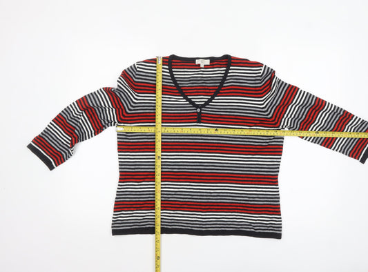 CC Womens Multicoloured Striped V-Neck Pullover Jumper Size L