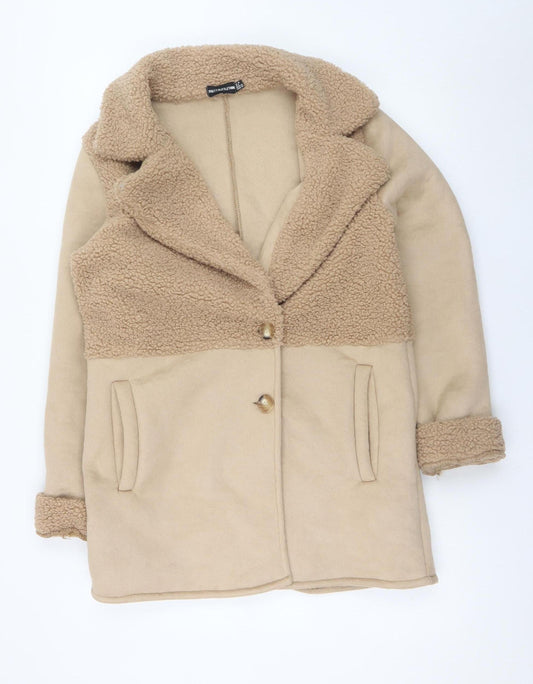 Womens UK Size 10 PRETTYLITTLETHING Beige Teddy Coat